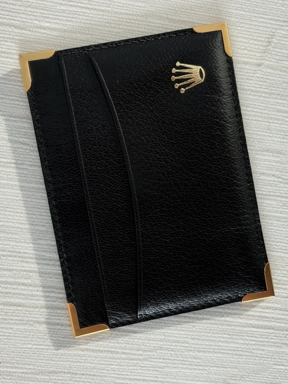 Vintage Rolex Black Leather Card Holder Wallet Gold Crown